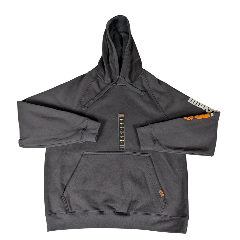 Timberland PRO Mens Black Hooded Sweatshirt Original Fit Graphic Sleeve NWT M